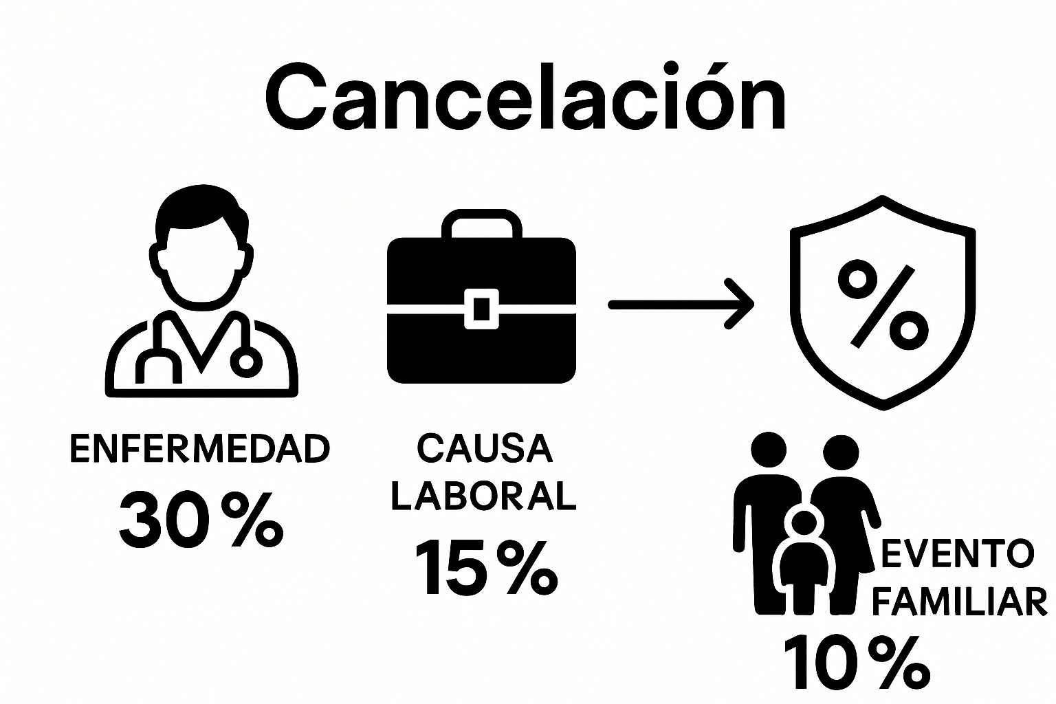 Gráfico visual de tres causas principales de cancelación cubiertas