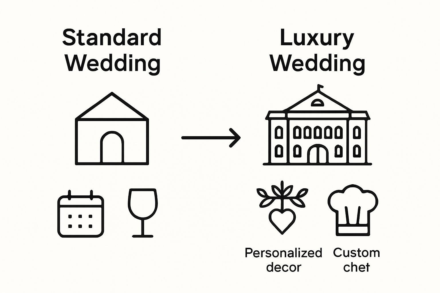 Comparison of standard versus luxury wedding features
