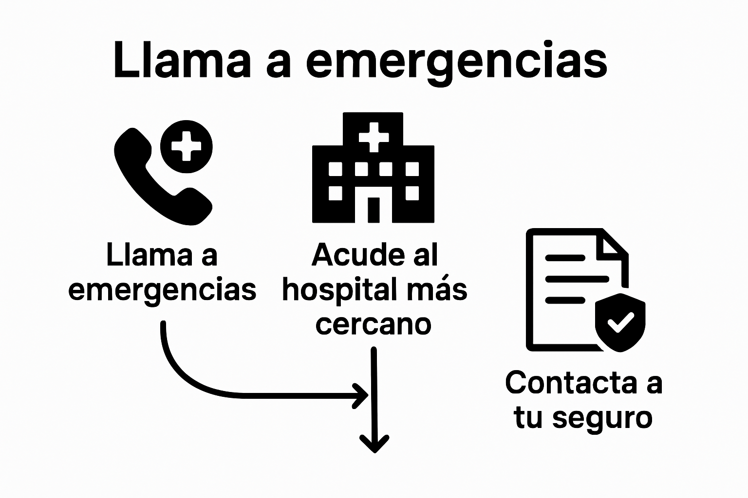 Infographic showing steps: call emergency, go to hospital, contact insurance