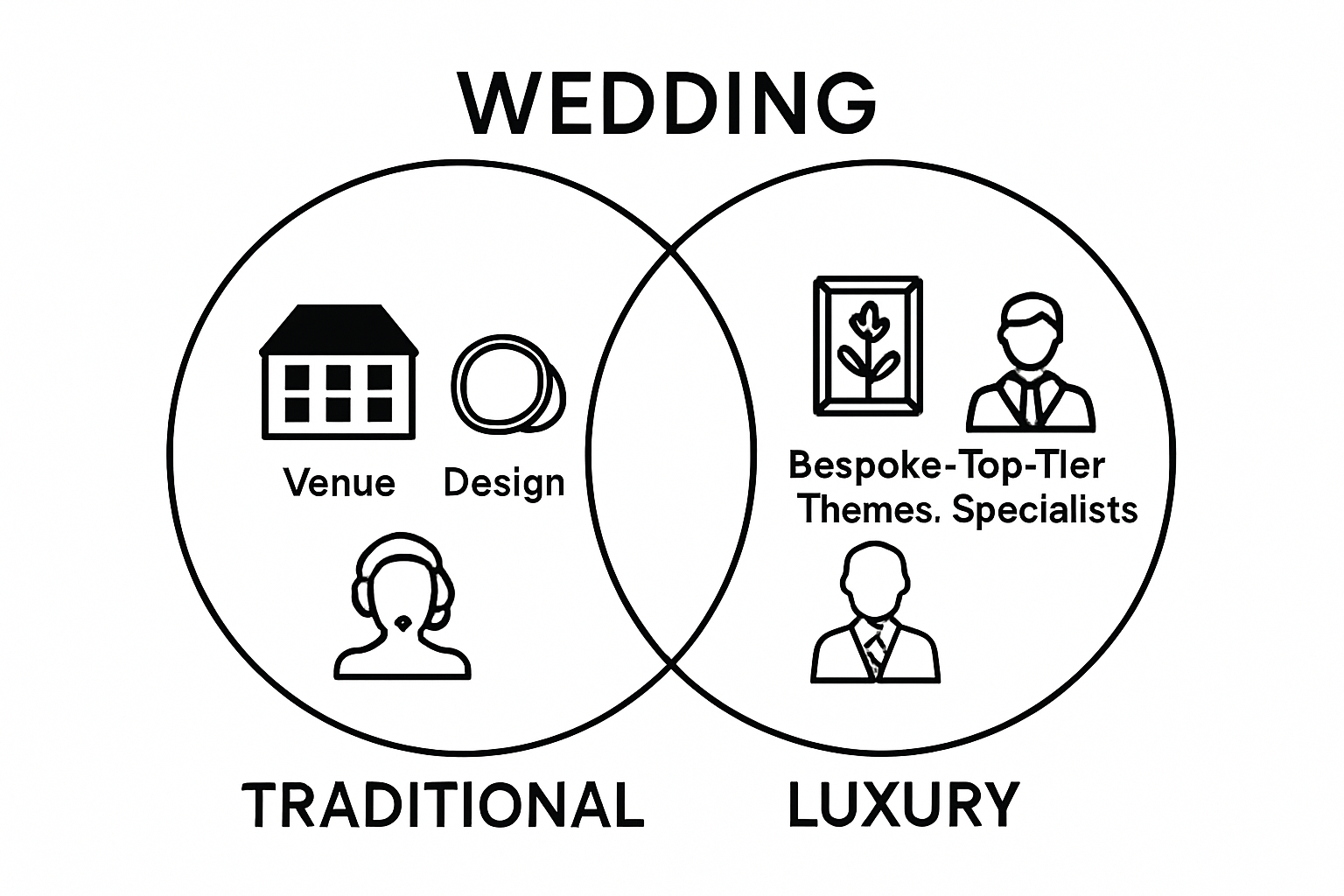 Visual comparison of traditional vs. luxury wedding planning characteristics