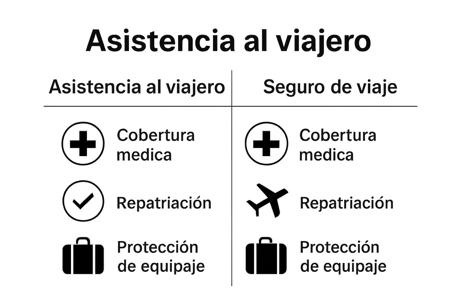 Infografía comparativa entre asistencia al viajero y seguro de viaje