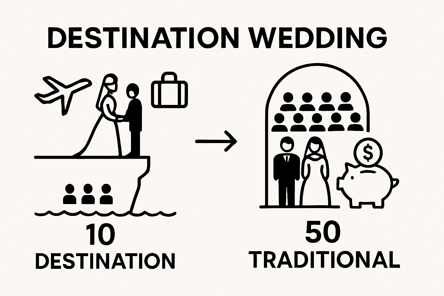 Comparing traditional vs. destination wedding guest size and logistics