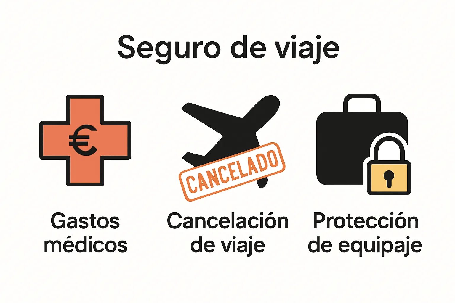 Visual breakdown of top three travel insurance coverages: medical costs, trip cancellation, baggage protection.