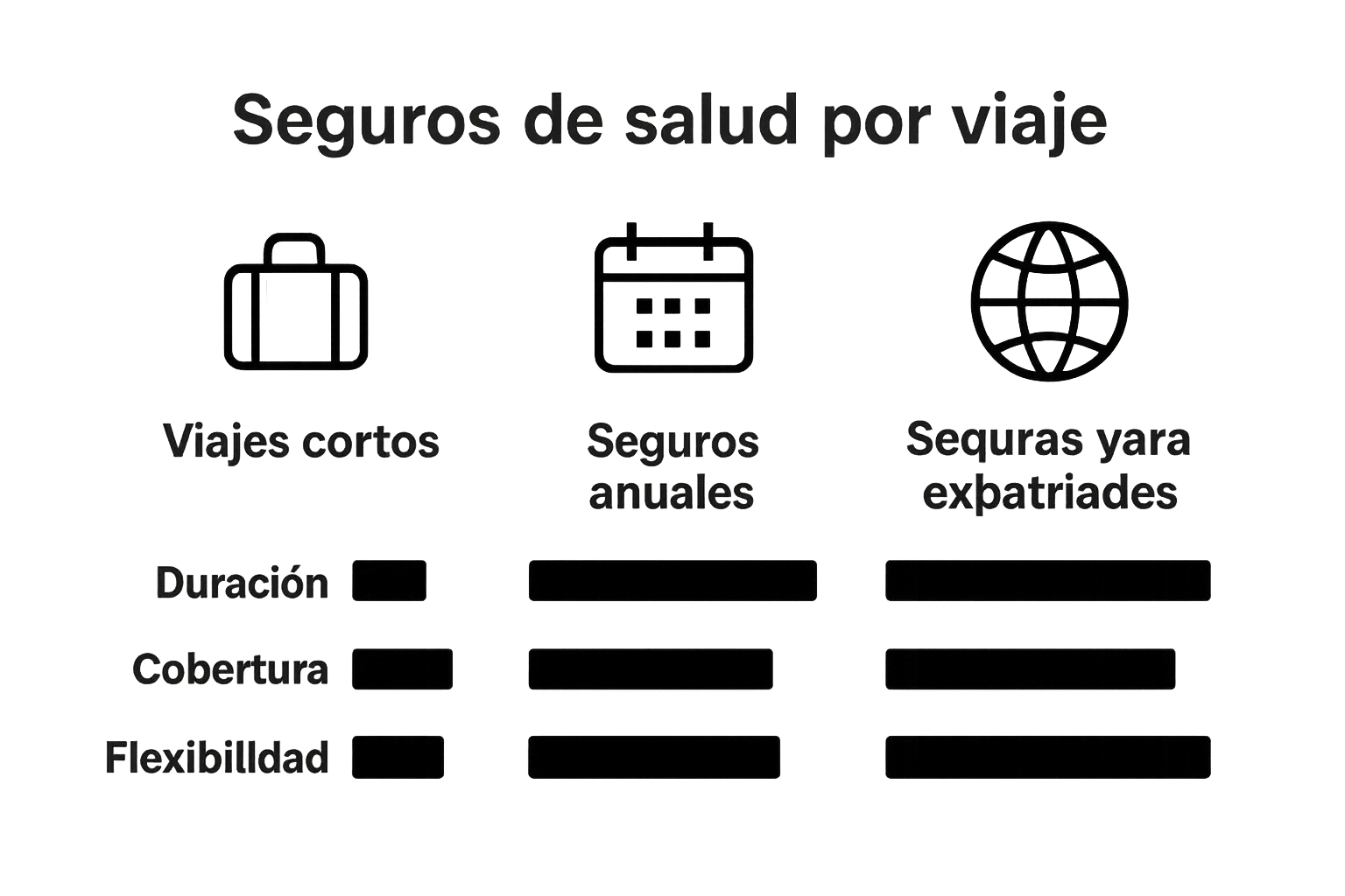 Comparativa visual de tipos de seguro de salud por viaje