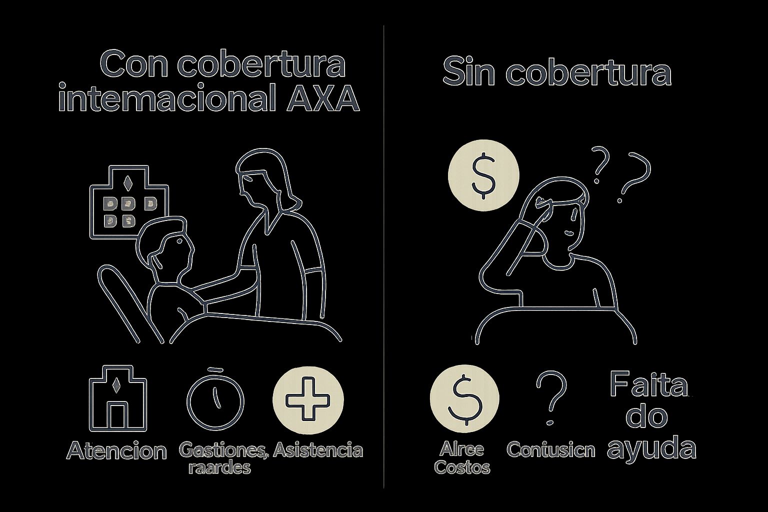 Comparación visual de beneficios con o sin cobertura internacional AXA