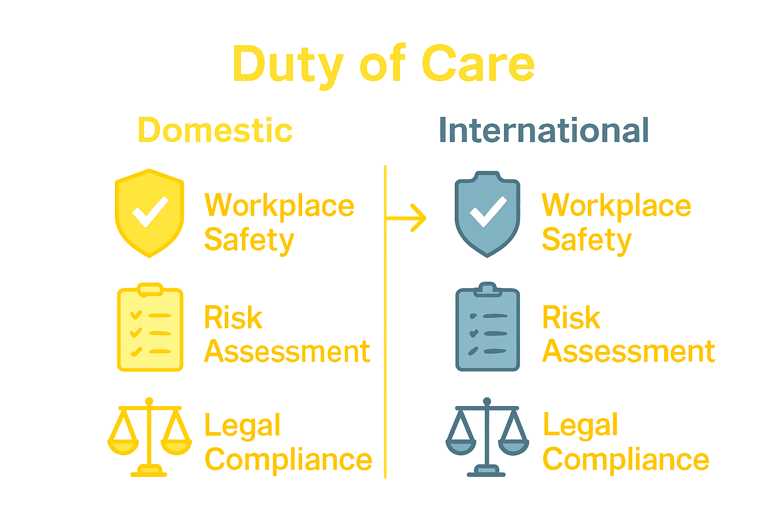 Infographic comparing domestic and international employer duty of care requirements