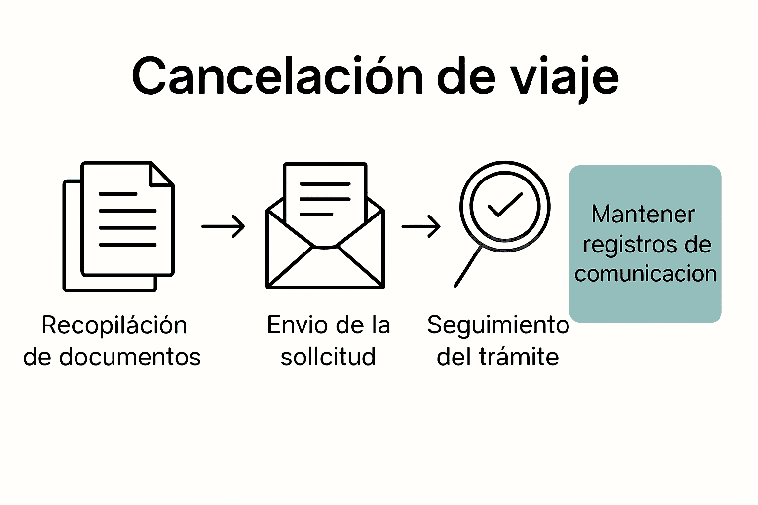 Infografía del proceso de cancelación de viaje en tres pasos