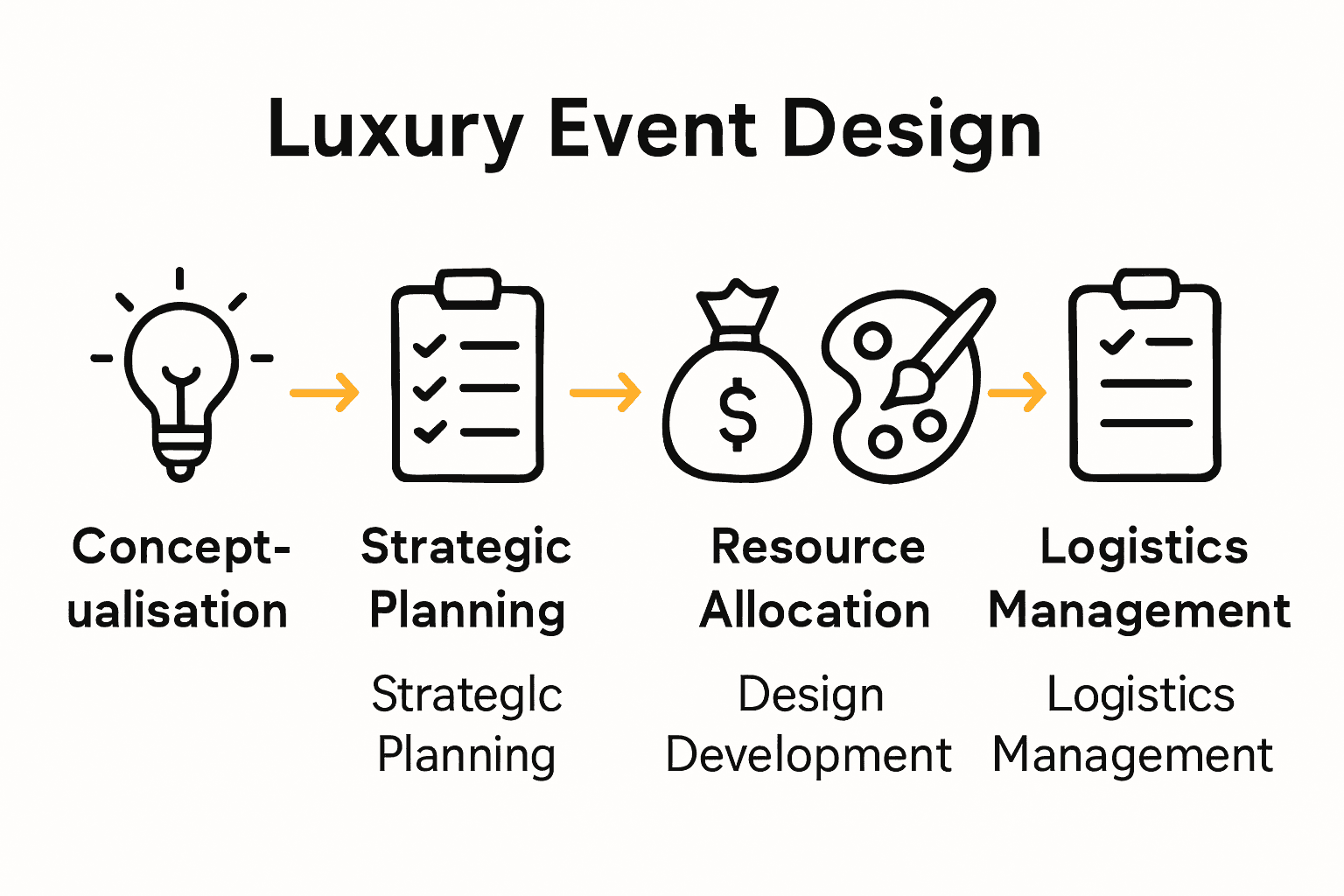 Infographic showing five phases of luxury event design process