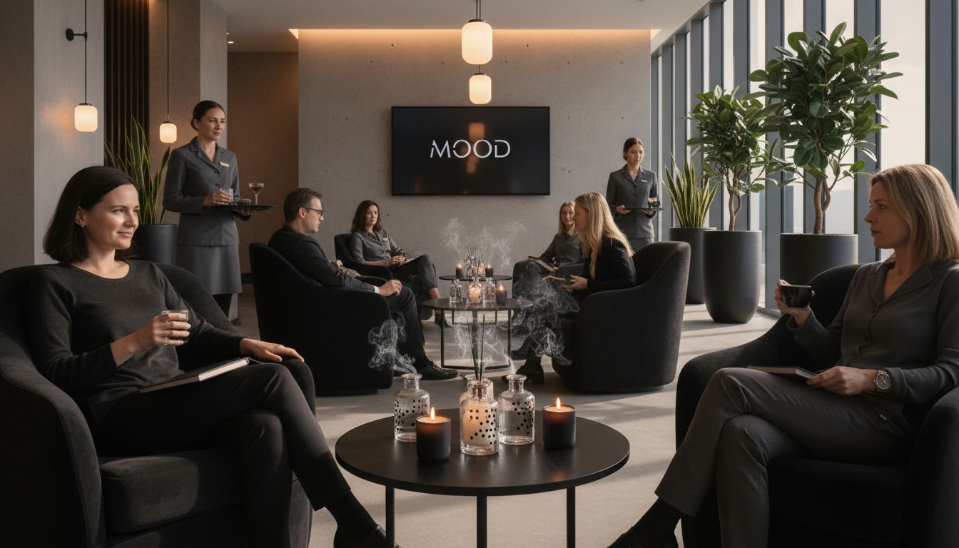 Hotel lounge with sensory experience elements