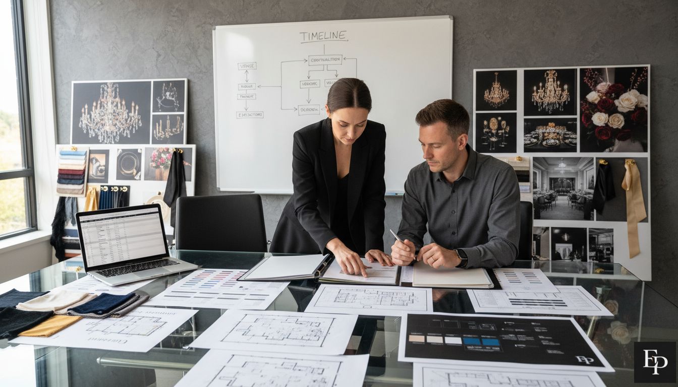 Stylish office with event plans and budgets