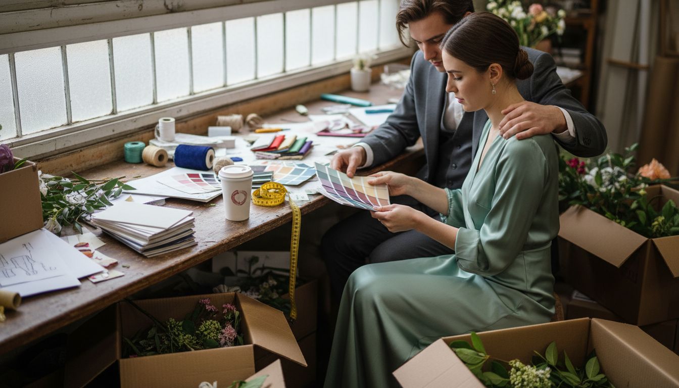 Couple chooses wedding colour palette samples
