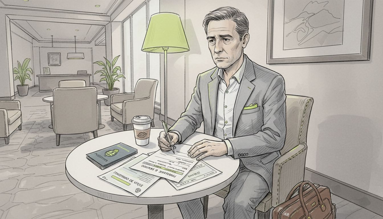 Viajero rellenando los formularios para el seguro de viaje