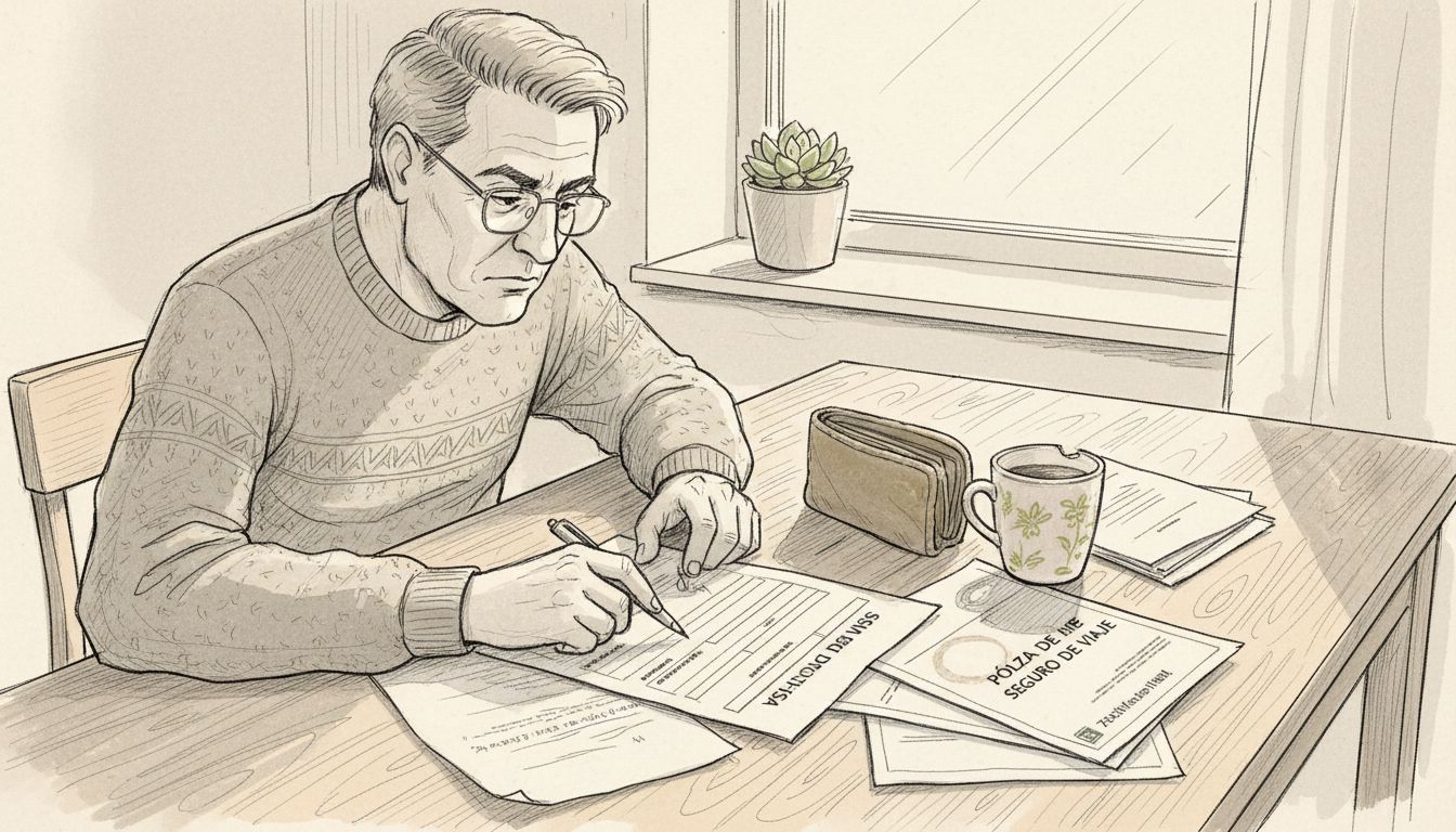 Hombre revisando la documentación de su visado y el seguro de viaje