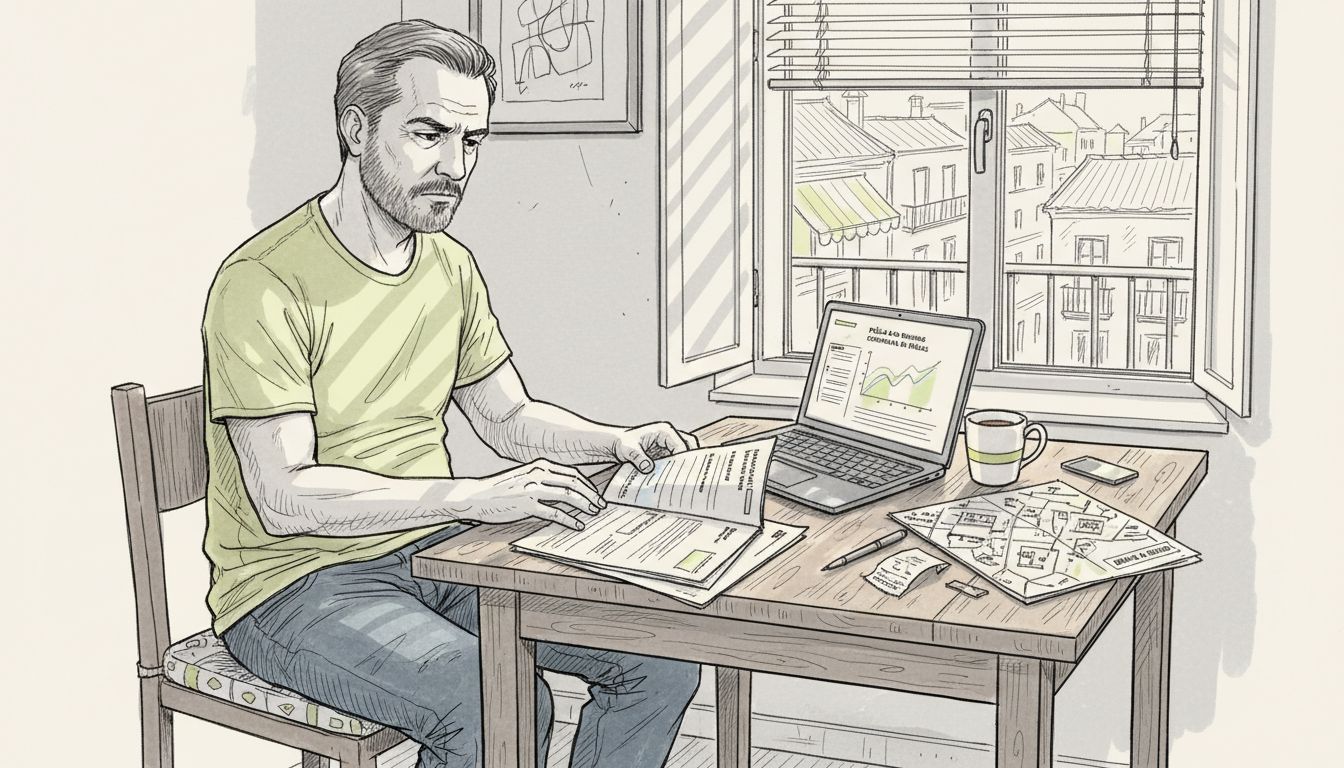 Hombre revisando los papeles de su seguro de viaje