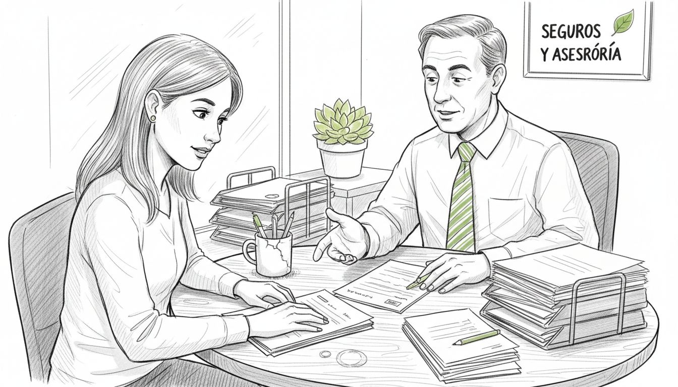 Un cliente consulta con su asesor para analizar las diferentes opciones de seguro disponibles y elegir la que mejor se adapte a sus necesidades.