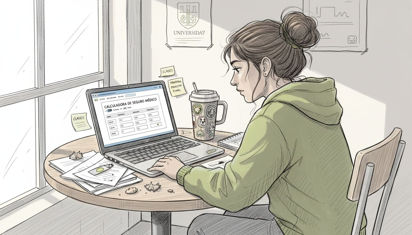 Joven revisa y compara opciones de seguros médicos a través de internet