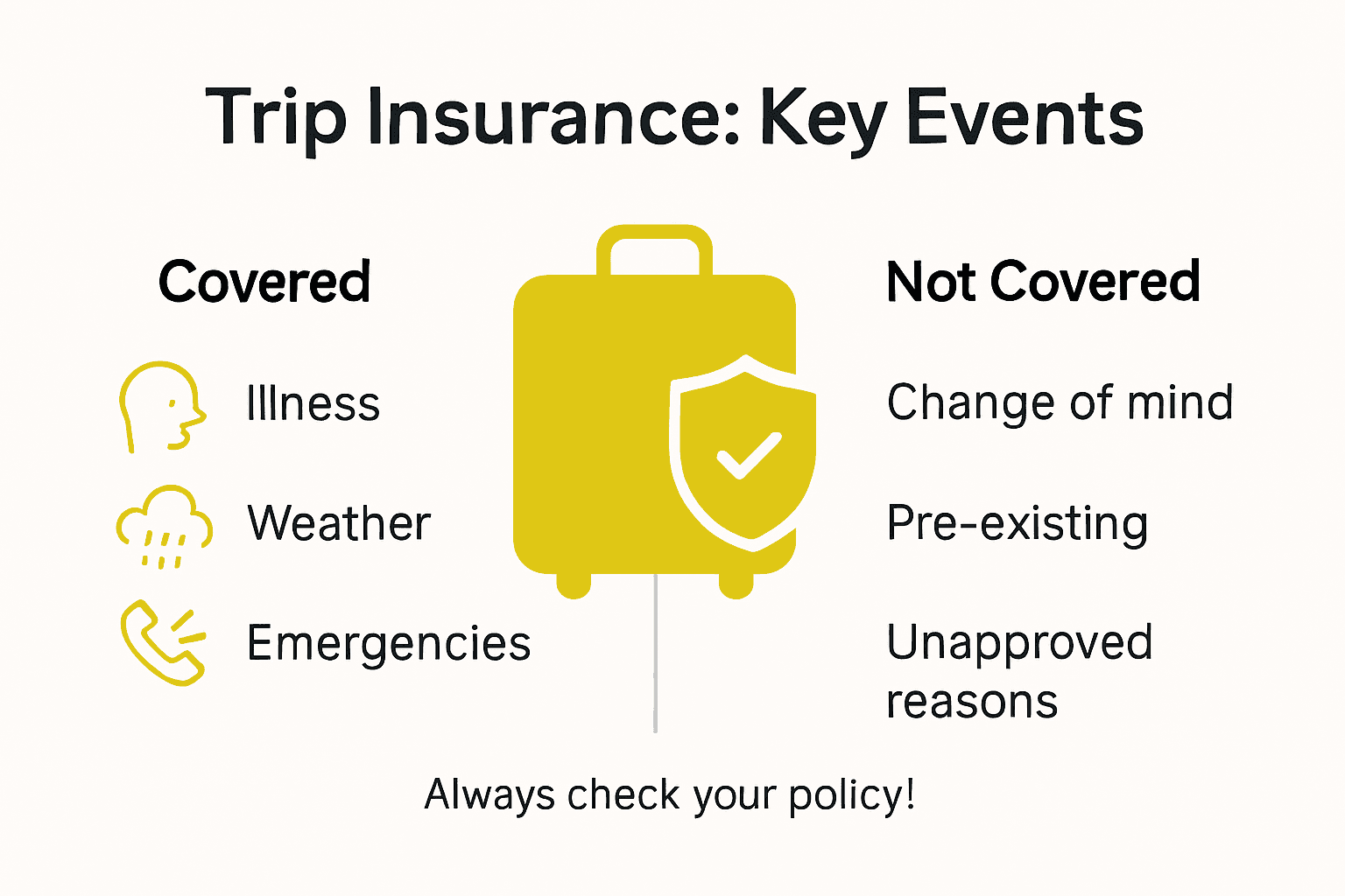 Infographic showing trip insurance coverage and exclusions