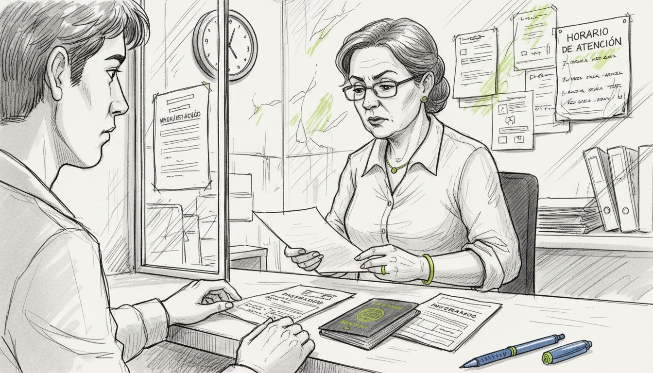 Agente revisando la documentación del seguro de viaje