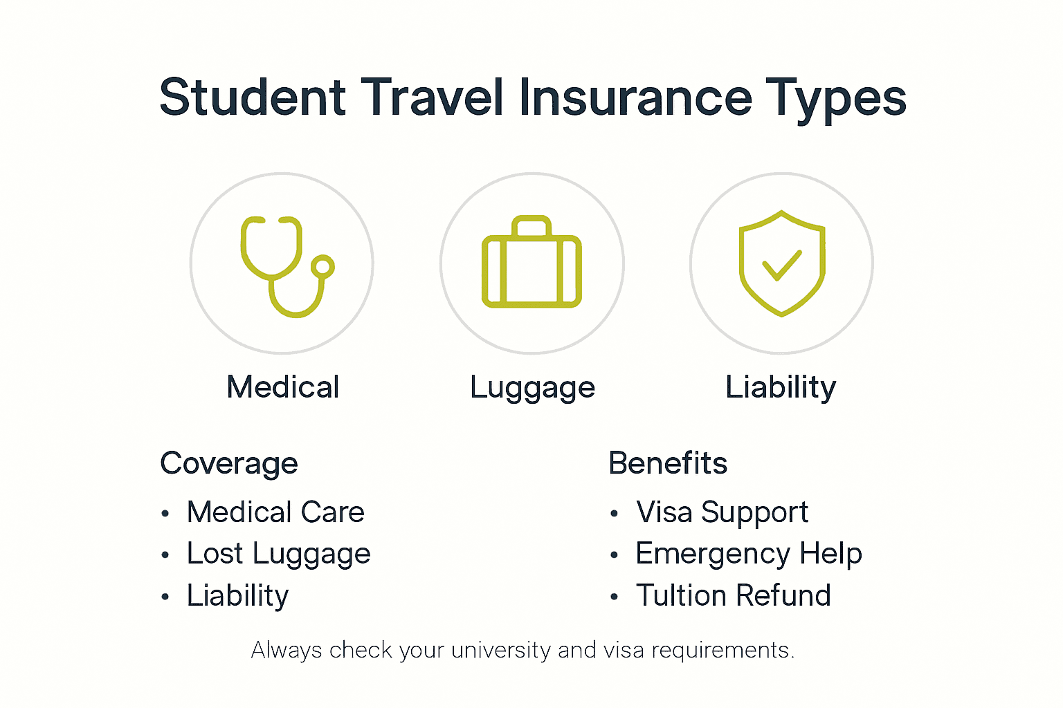 Infographic showing types of student travel insurance
