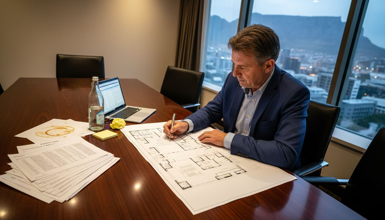 Event producer planning on conference room table