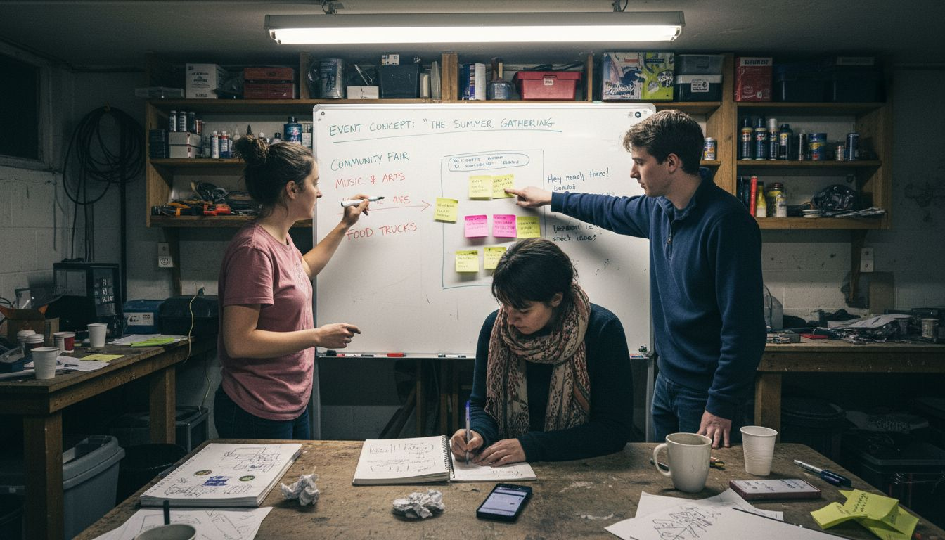 Team brainstorming creative event concept ideas