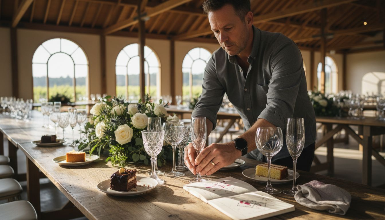 Event designer preparing wedding details table