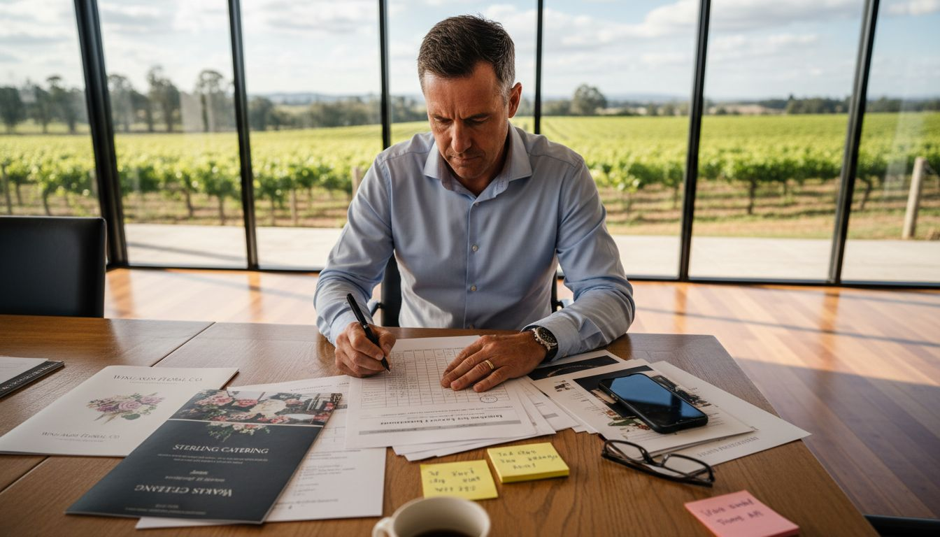 Wedding planner reviewing detailed schedule