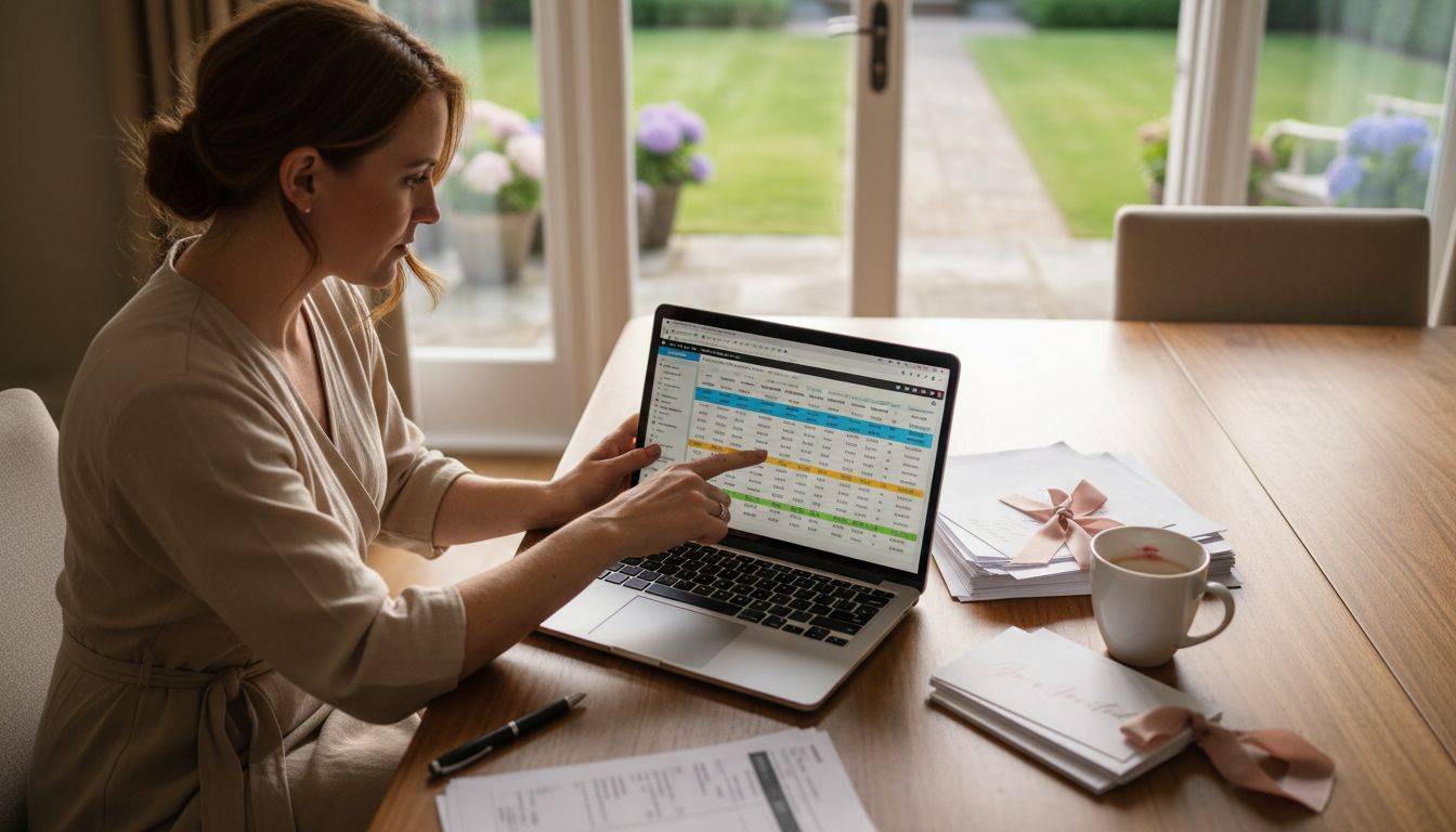 Wedding planner reviewing budget paperwork