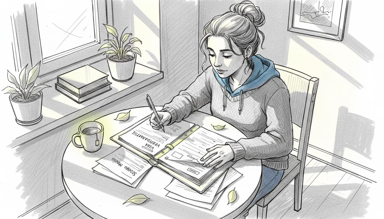Joven preparando la documentación necesaria para solicitar la visa europea