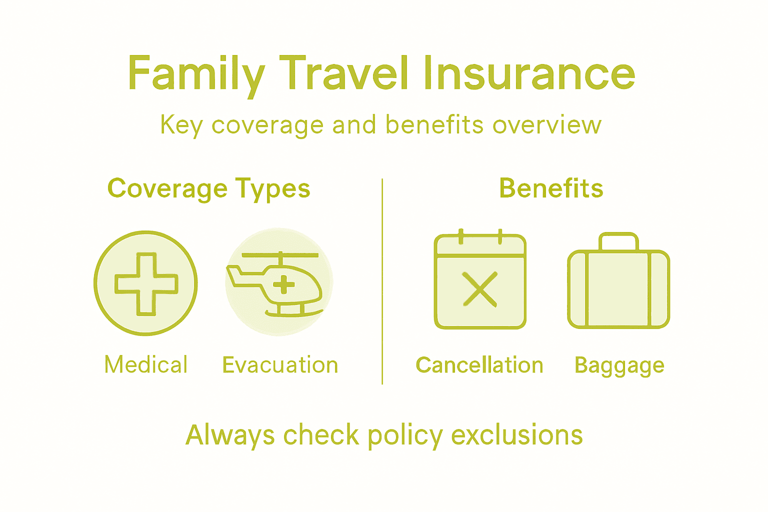 Infographic of key family travel insurance coverage