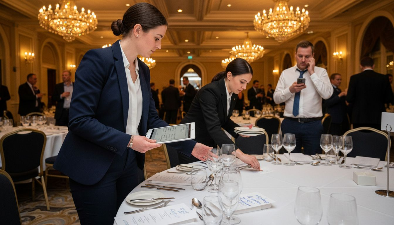 Event manager coordinating guest experience