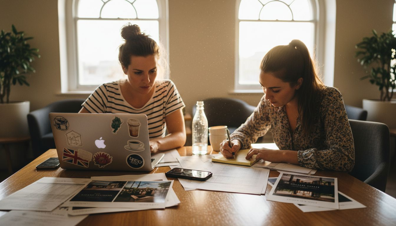 Wedding planners reviewing budget documents