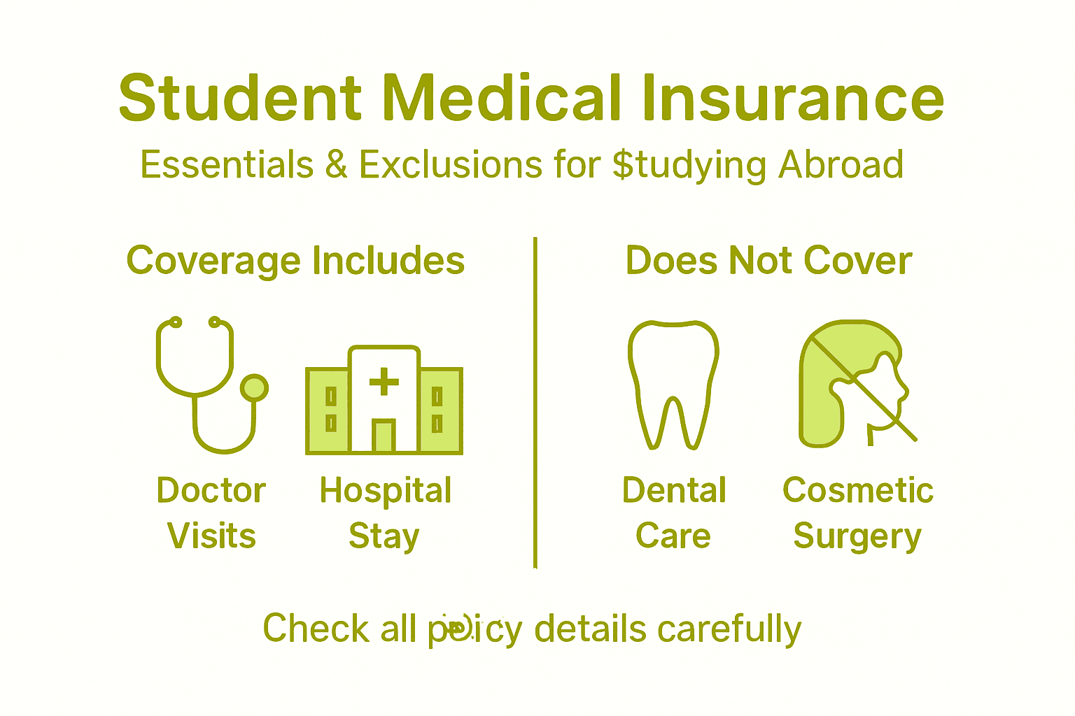 Infographic summarizing medical insurance essentials and exclusions