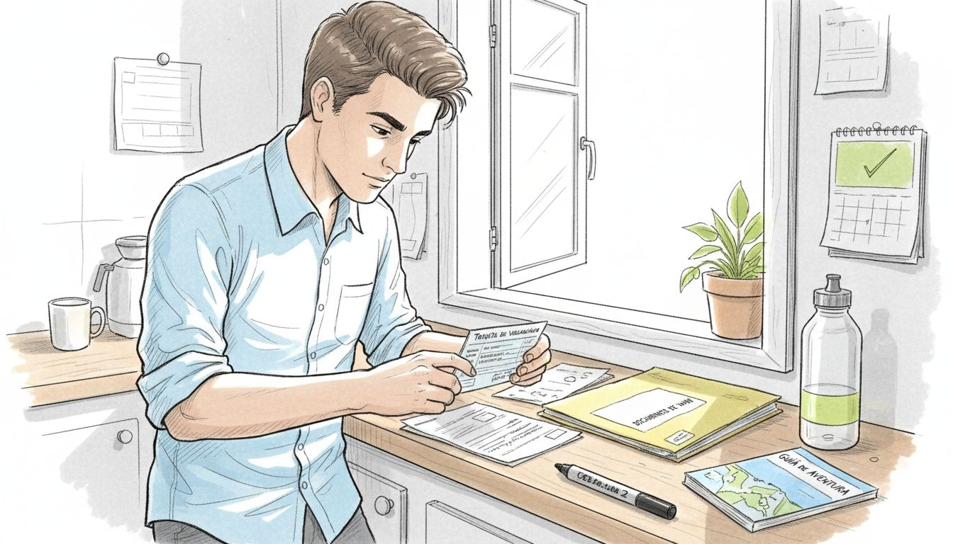 Teacher organizing vaccination and health travel paperwork