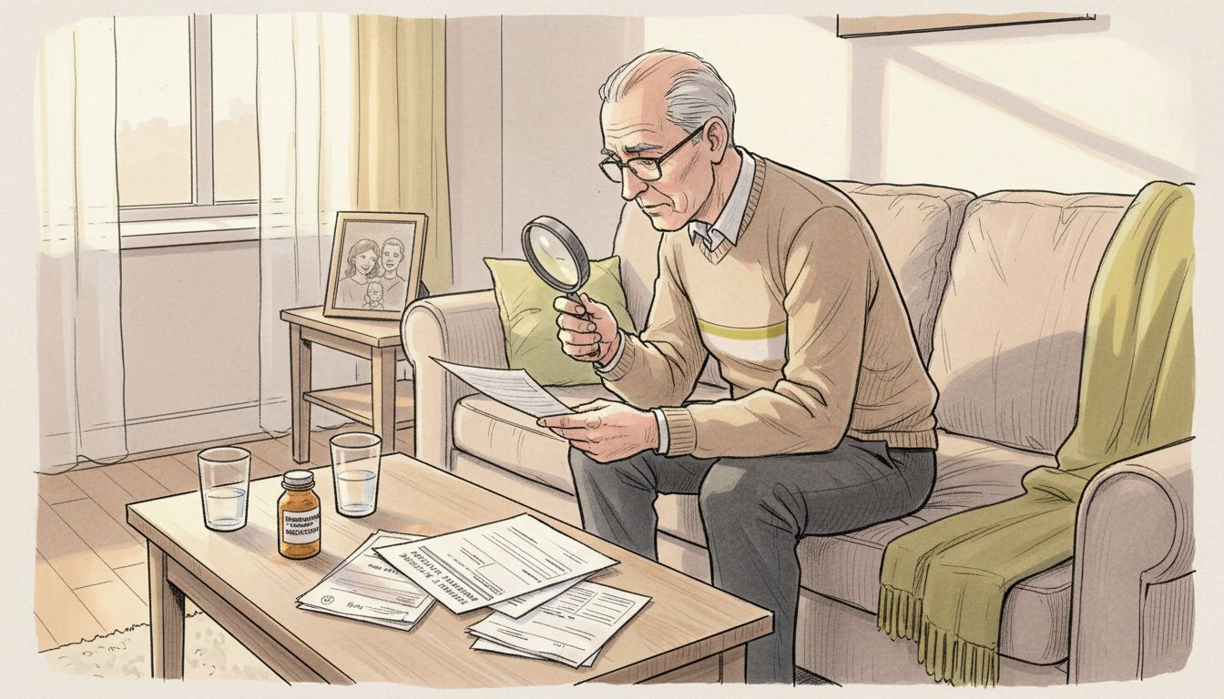 Elderly man reviewing insurance papers
