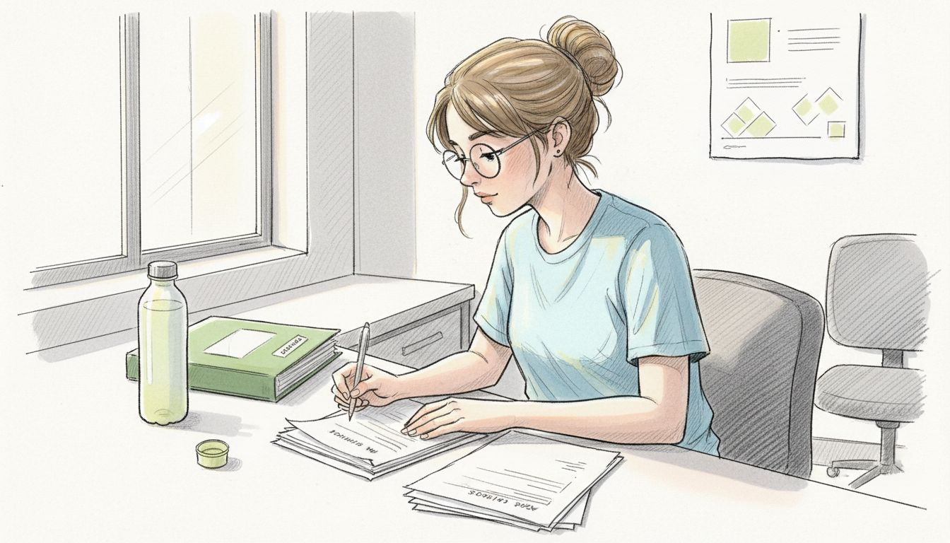 Alumno preparando sus papeles para el trámite del IMSS