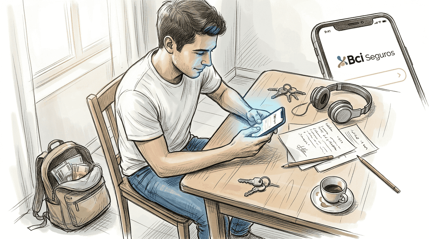 Un joven consulta la app de Bci Seguros desde su teléfono móvil.