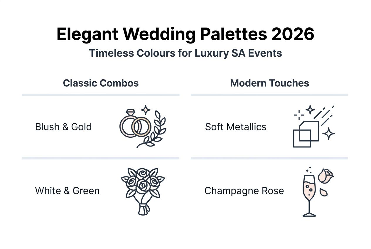 Infographic with elegant wedding colour palettes for 2026
