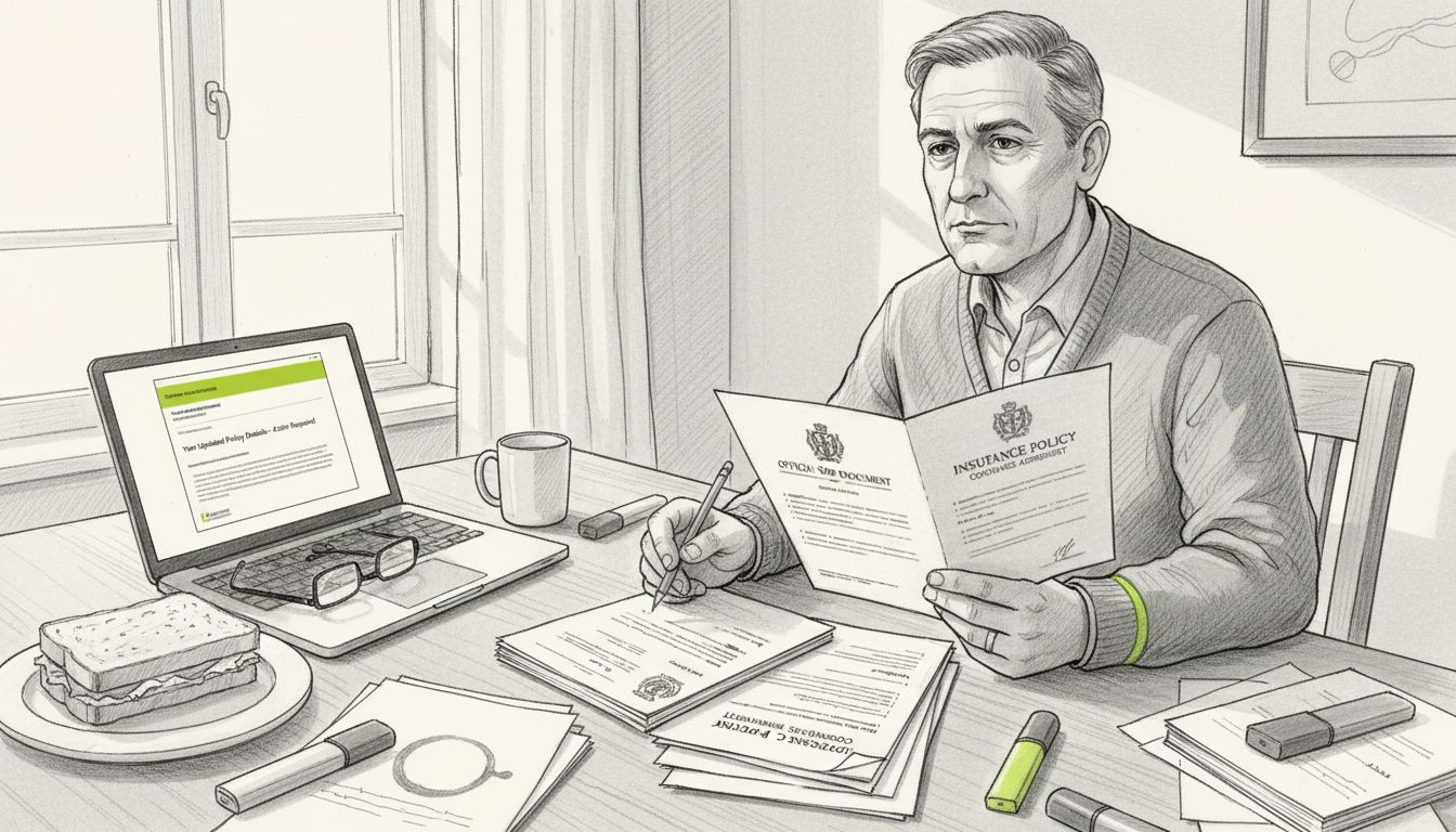 Man reviewing official insurance proof on table