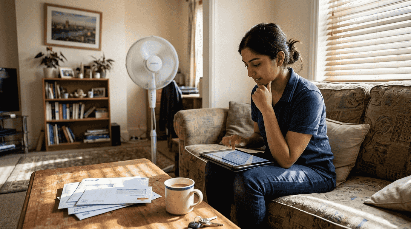 Landlord checking rent payments on tablet