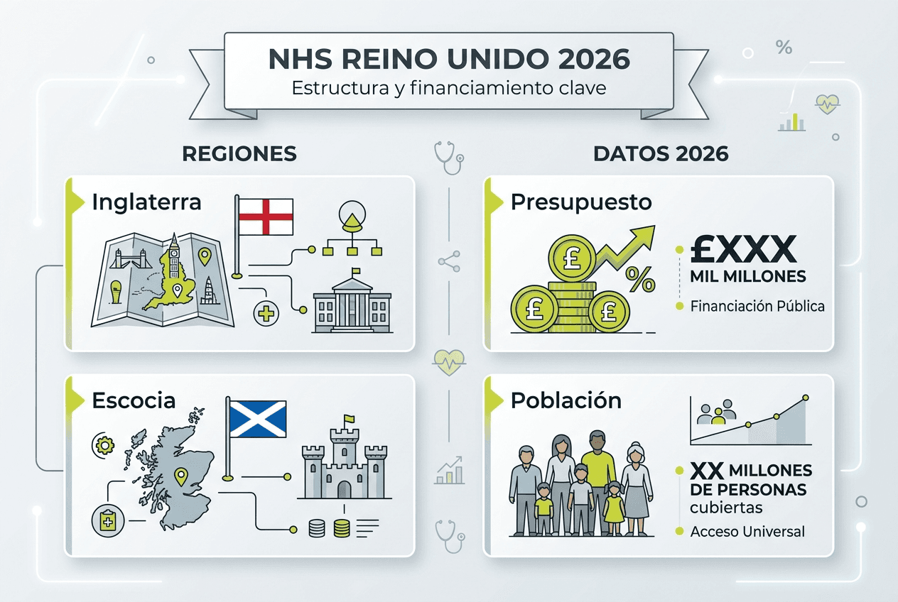 Infografía sobre la organización y el presupuesto del NHS en el Reino Unido