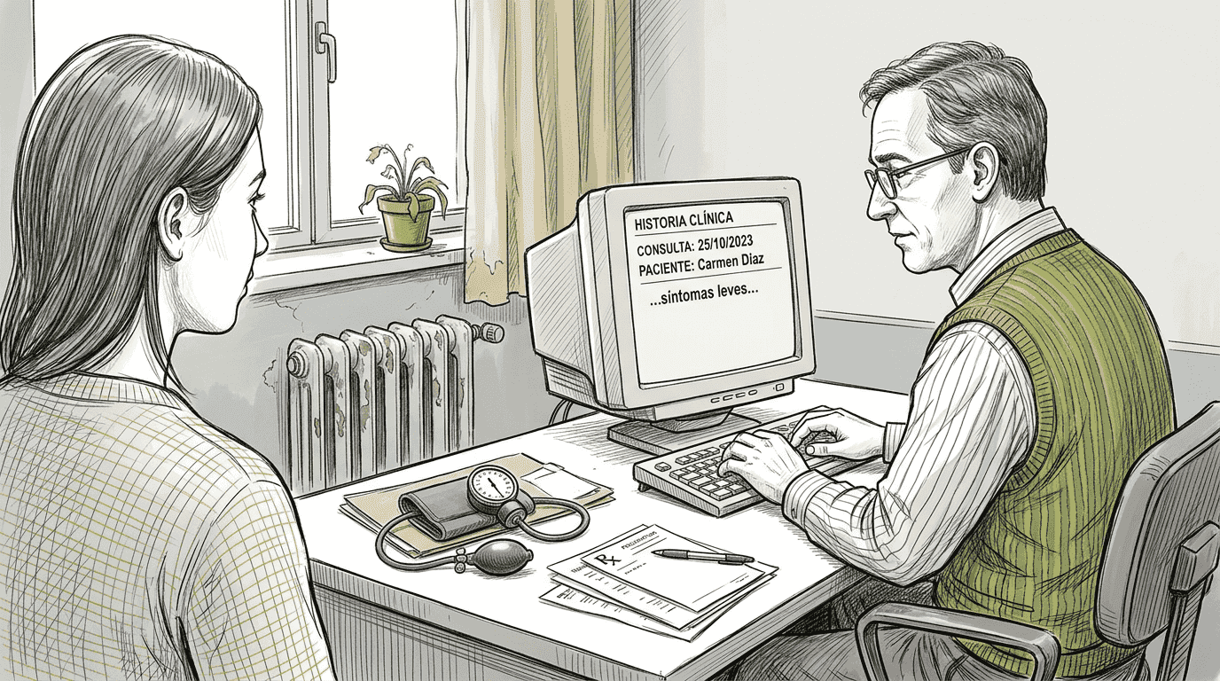 Un médico del NHS pasa consulta en su propio despacho.