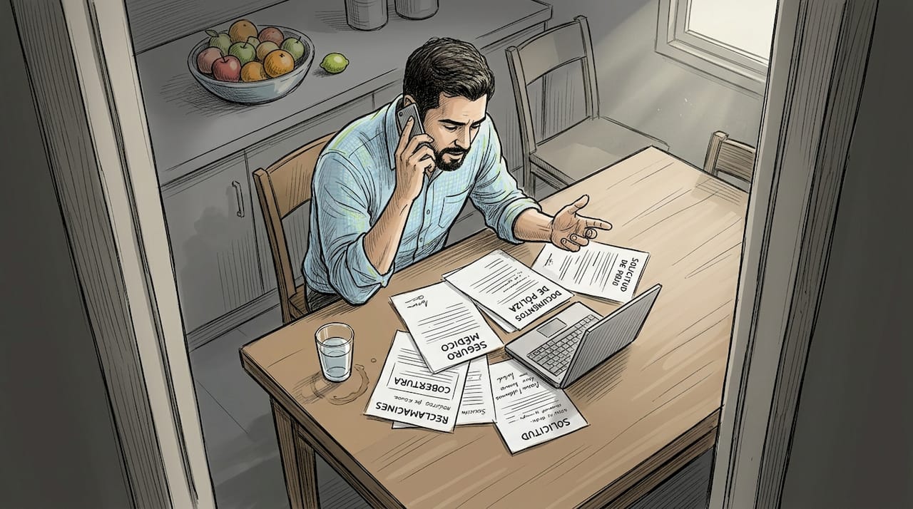 Hombre revisando documentos de su seguro médico