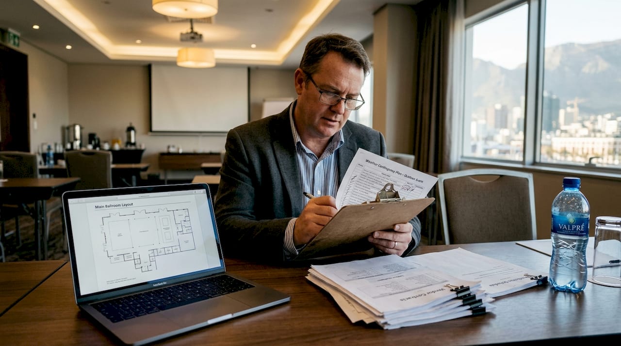 Planner reviews logistics for luxury Cape Town event