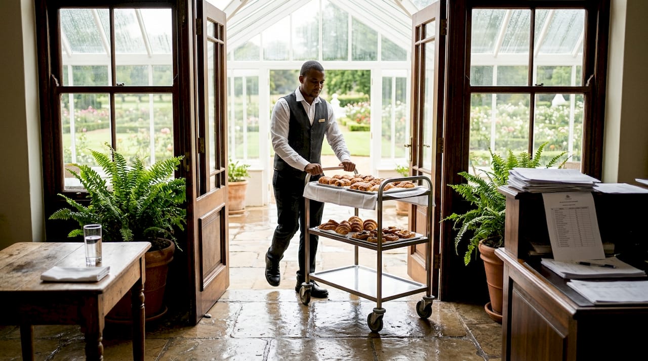 Sunlit glass conservatory at luxury estate
