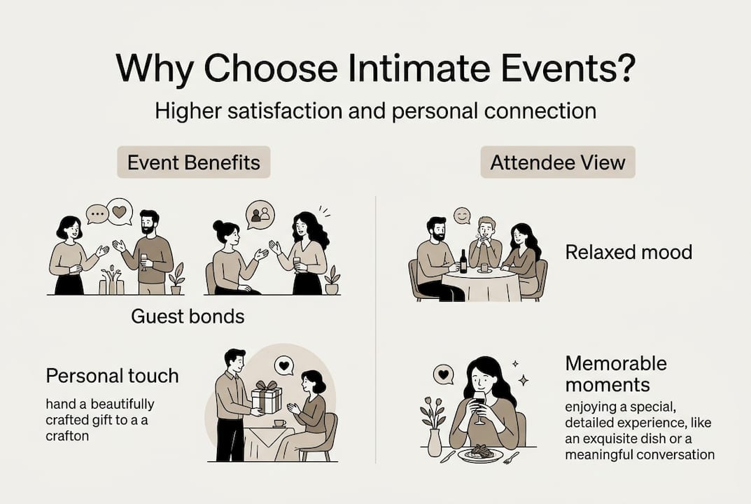 Infographic comparing intimate events benefits and attendee views
