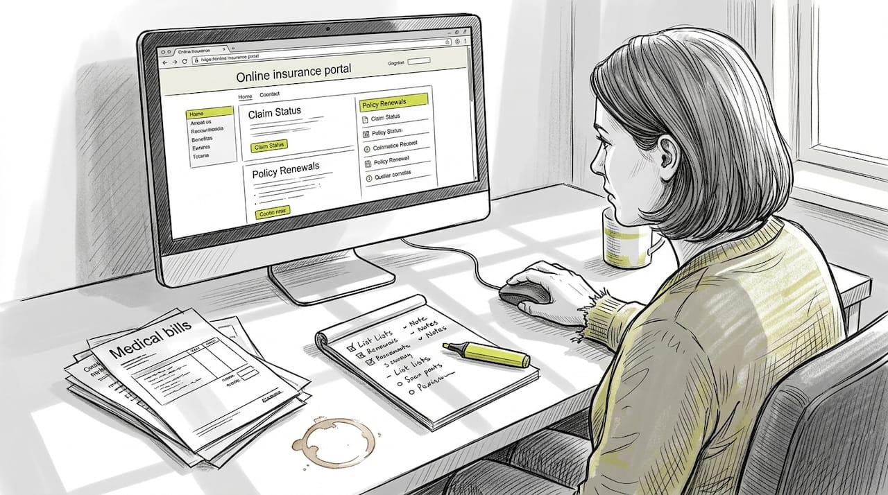 Woman reviewing policy details at home office
