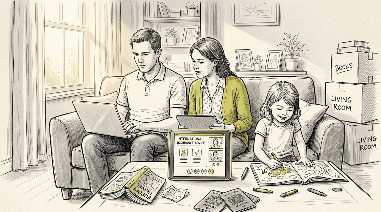 Family discusses insurance options on video call