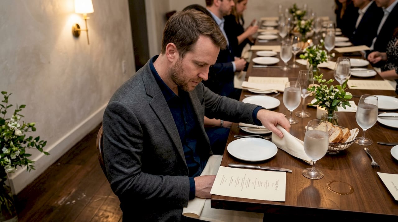 Guest engaging at elegant luxury dinner table
