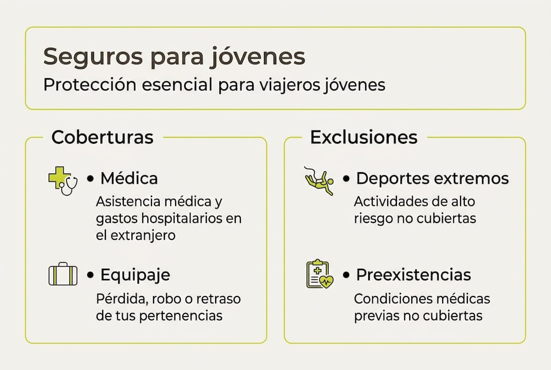 Guía visual sobre seguros de viaje pensada para jóvenes aventureros